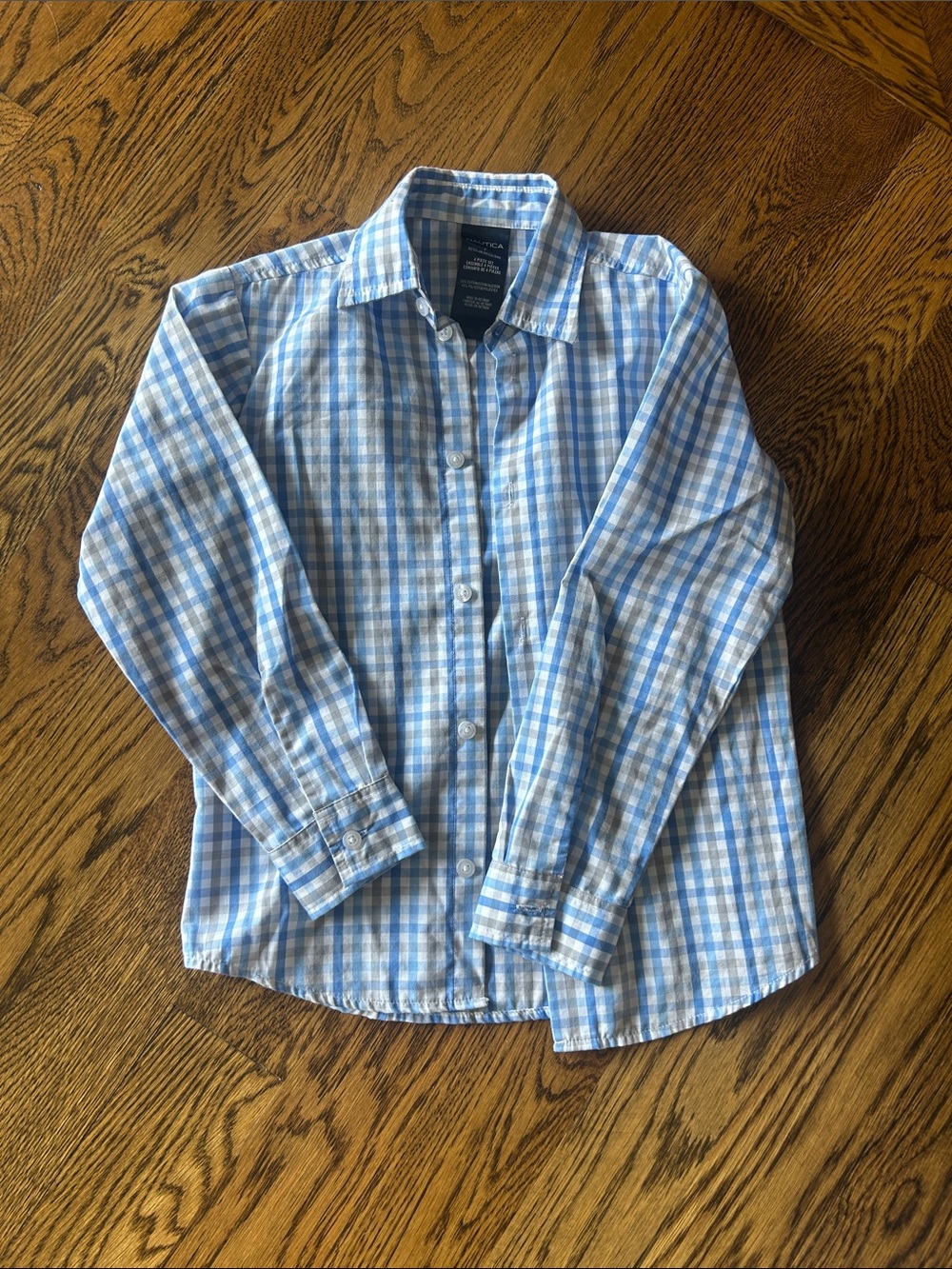 Nautica Boys Blue and White Plaid Button-Down Shirt
